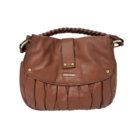 Miu Miu Brown Coffer matelassé leather hobo/shoulder bag with Braided Handle - Picture 2 of 16